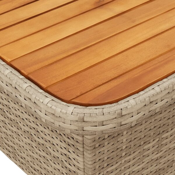 Bézs polyrattan és akácfa kerti asztal 90 x 55 x 71 cm