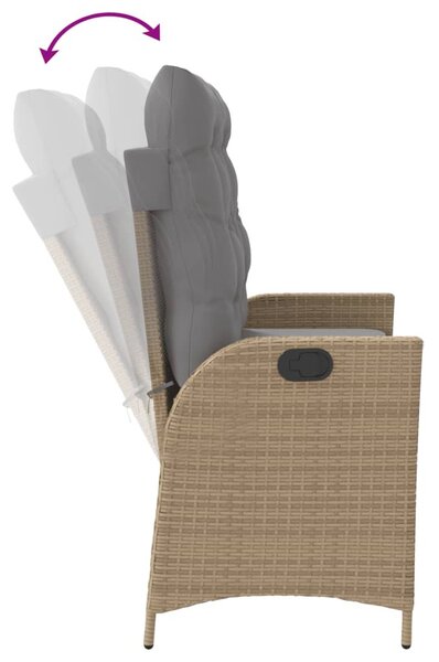 Bézs polyrattan dönthető kerti pad párnával