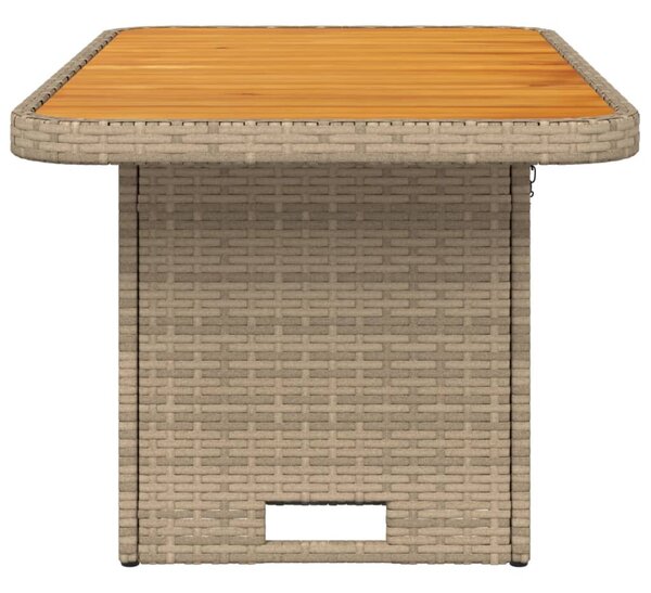 Bézs polyrattan és akácfa kerti asztal 90 x 55 x 71 cm
