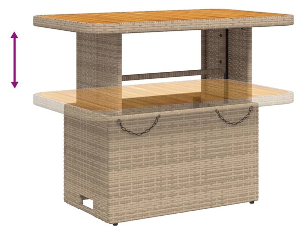 Bézs polyrattan és akácfa kerti asztal 90 x 55 x 71 cm