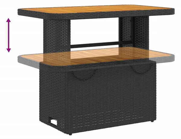 Fekete polyrattan és akácfa kerti asztal 90 x 55 x 71 cm