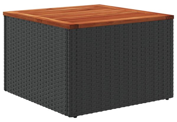 Fekete polyrattan és akácfa kerti asztal 55 x 55 x 37 cm