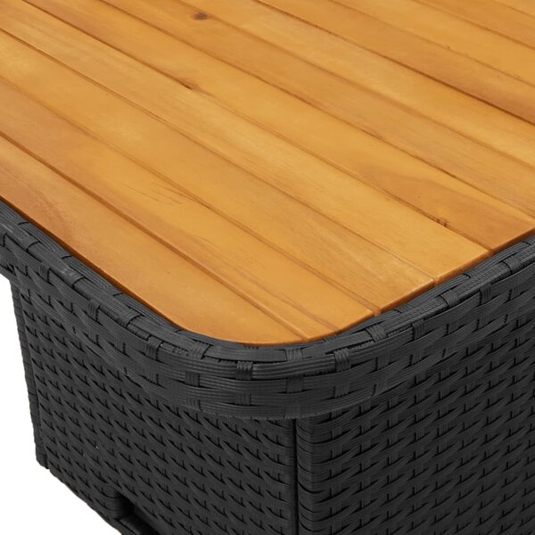 Fekete polyrattan és akácfa kerti asztal 80 x 80 x 71 cm