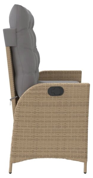 Bézs polyrattan dönthető kerti pad párnával
