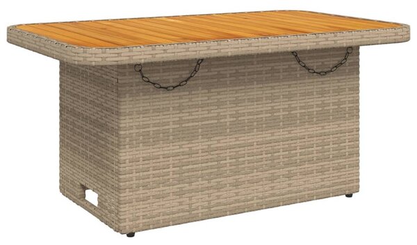 Bézs polyrattan és akácfa kerti asztal 90 x 55 x 71 cm