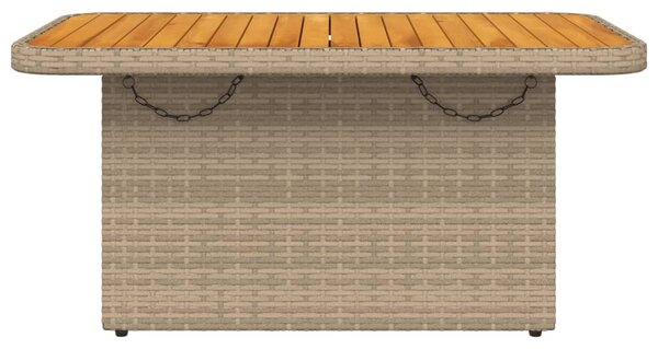 Bézs polyrattan és akácfa kerti asztal 90 x 55 x 71 cm