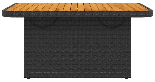 Fekete polyrattan és akácfa kerti asztal 90 x 55 x 71 cm