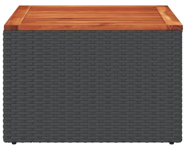 Fekete polyrattan és akácfa kerti asztal 55 x 55 x 37 cm