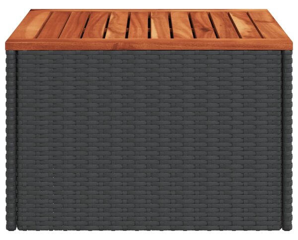 Fekete polyrattan és akácfa kerti asztal 55 x 55 x 37 cm
