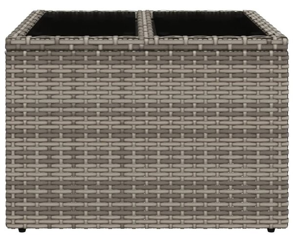 Szürke polyrattan üveglapos kerti asztal 55 x 55 x 37 cm
