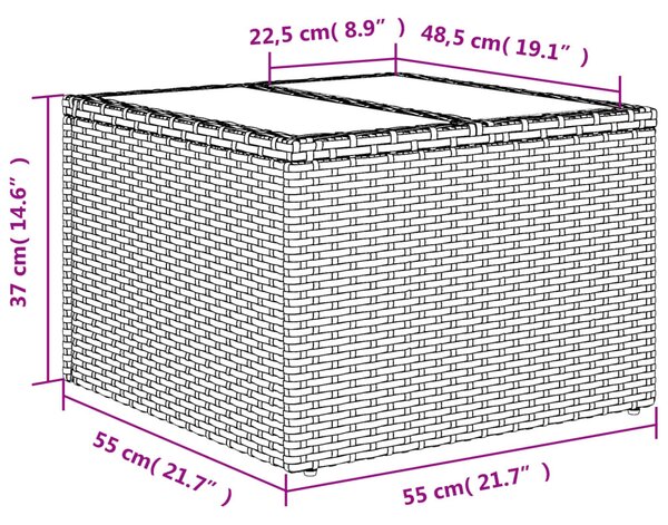 Világosszürke polyrattan üveglapos kerti asztal 55x55x37 cm