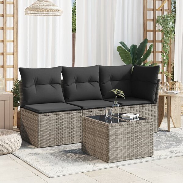 Szürke polyrattan üveglapos kerti asztal 55 x 55 x 37 cm
