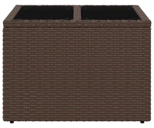 Barna polyrattan üveglapos kerti asztal 55 x 55 x 37 cm