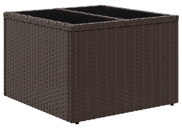 Barna polyrattan üveglapos kerti asztal 55 x 55 x 37 cm