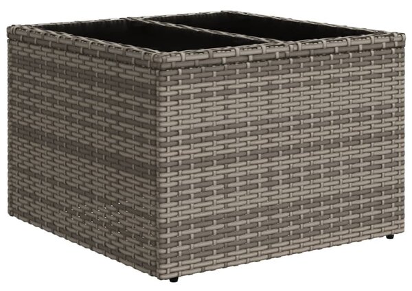 Szürke polyrattan üveglapos kerti asztal 55 x 55 x 37 cm
