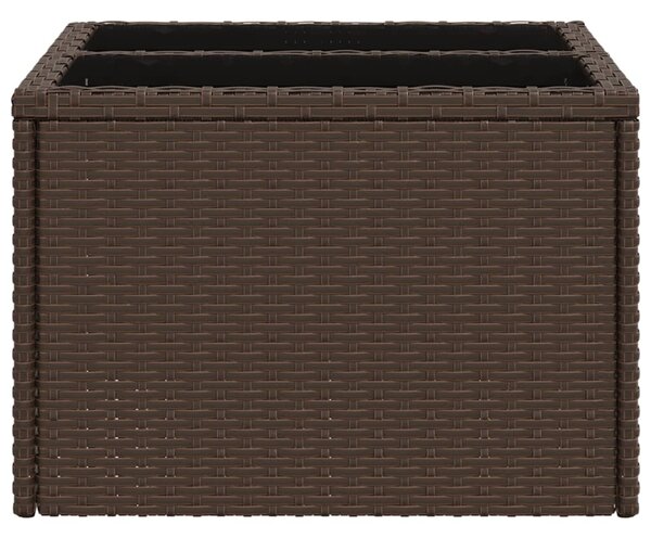 Barna polyrattan üveglapos kerti asztal 55 x 55 x 37 cm