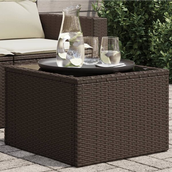 Barna polyrattan üveglapos kerti asztal 55 x 55 x 37 cm