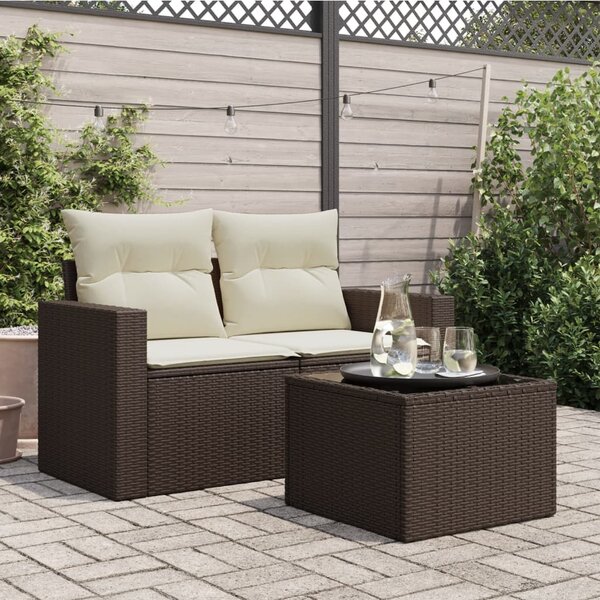 Barna polyrattan üveglapos kerti asztal 55 x 55 x 37 cm
