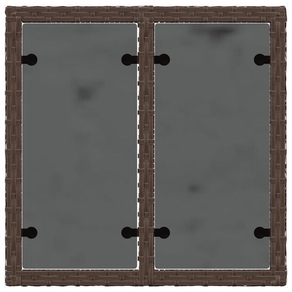 Barna polyrattan üveglapos kerti asztal 55 x 55 x 37 cm