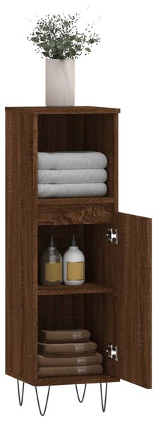 Barna tölgyszínű szerelt fa fürdőszobaszekrény 30x30x100 cm