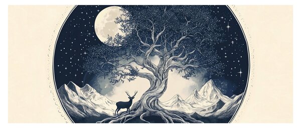 Kép – Mágikus fa szarvassal I. (120x50 cm)