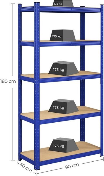 Polc 5 szintes, Songmics, 40 x 90 x 180 cm, kék, GLR040Q01