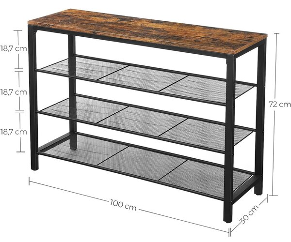 Cipőtároló polc 4 szintes, rusztikus barna 100x30x72cm