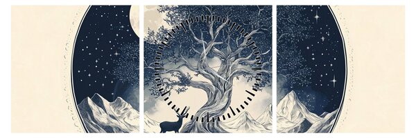 Kép – Mágikus fa szarvassal I. (órával) (90x30 cm)