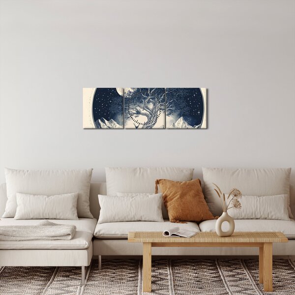 Kép – Mágikus fa szarvassal I. (órával) (90x30 cm)