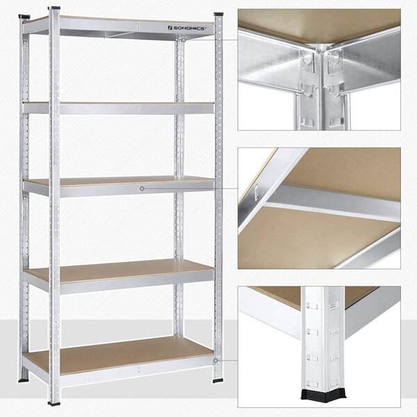 Polc 5 szintes, Songmics, 40 x 90 x 180 cm, ezüst, GLR40SV
