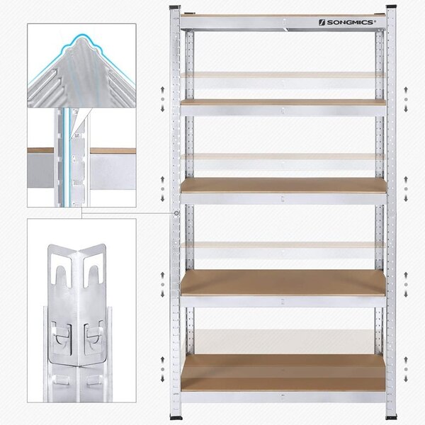 Polc 5 szintes, Songmics, 40 x 90 x 180 cm, ezüst, GLR40SV