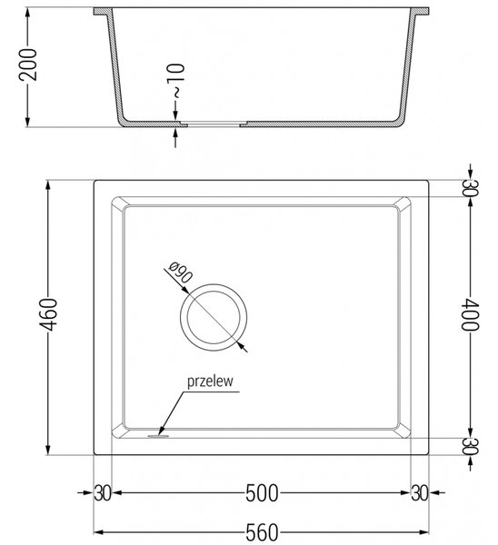 Mexen Pedro egymedencés gránit mosogató 560 x 460 mm, fehér, arany szifonnal - 6508561000-20-G