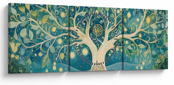 Kép – Mágikus fa spirálokkal (órával) (90x30 cm)