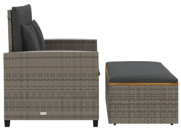 2 személyes szürke polyrattan/akácfa kerti kanapé párnával