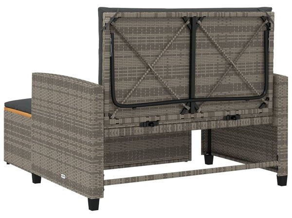 2 személyes szürke polyrattan/akácfa kerti kanapé párnával