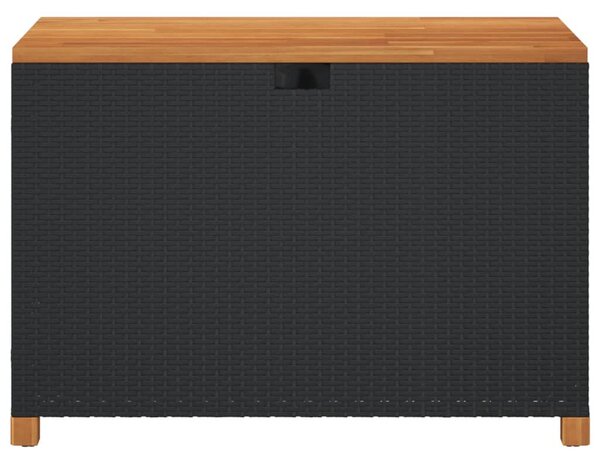 Fekete polyrattan és akácfa kerti tárolóláda 110 x 55 x 63 cm