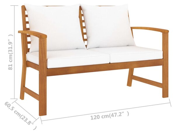 Tömör akácfa kerti pad krémszínű párnával 120 cm