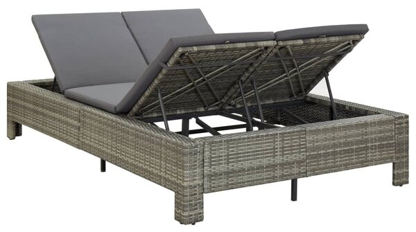 Kétszemélyes szürke polyrattan napozóágy párnával