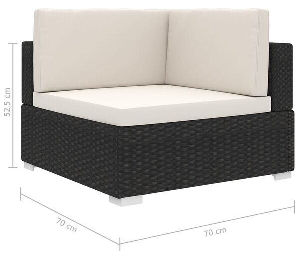 1 db fekete polyrattan moduláris sarokfotel párnákkal