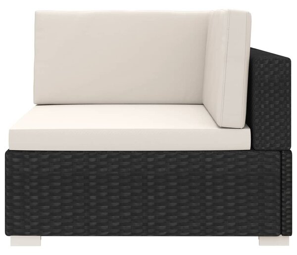 1 db fekete polyrattan moduláris sarokfotel párnákkal
