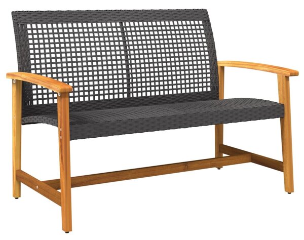 Fekete polyrattan és akácfa kerti pad 112 cm