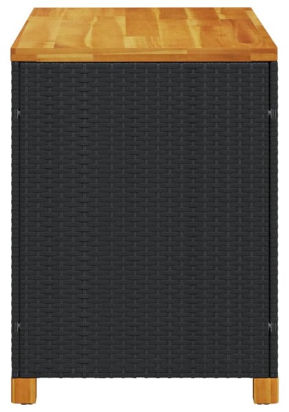Fekete polyrattan és akácfa kerti tárolóláda 110 x 55 x 63 cm
