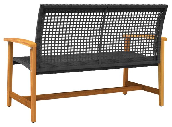 Fekete polyrattan és akácfa kerti pad 112 cm
