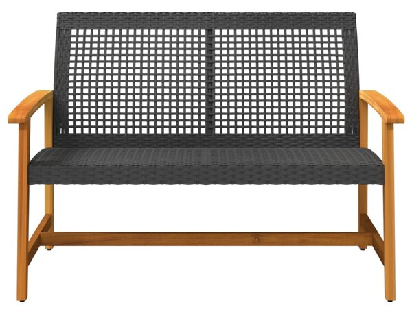 Fekete polyrattan és akácfa kerti pad 112 cm