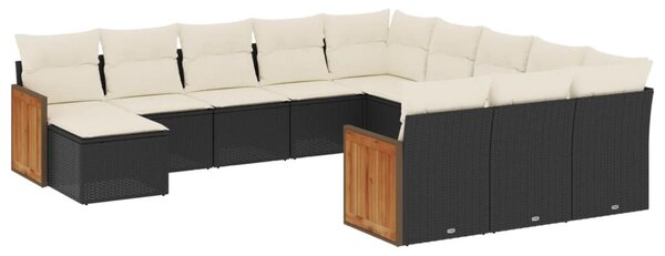 12 részes fekete polyrattan kerti ülőgarnitúra párnákkal