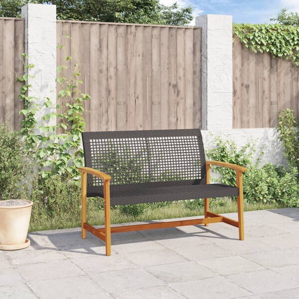Fekete polyrattan és akácfa kerti pad 112 cm