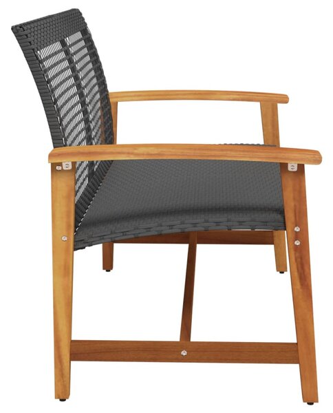 Fekete polyrattan és akácfa kerti pad 112 cm