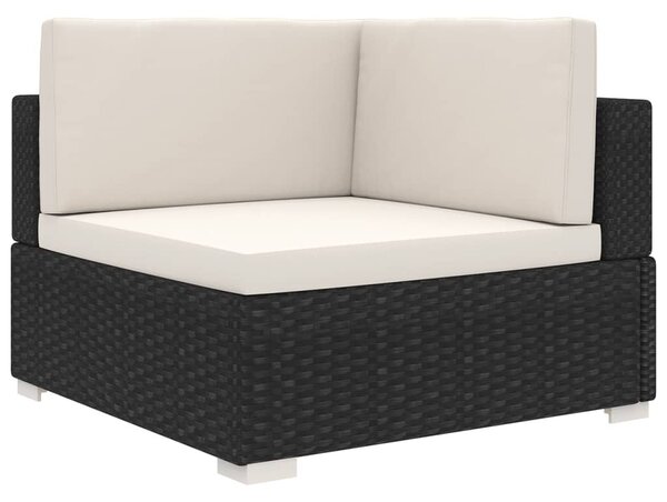 1 db fekete polyrattan moduláris sarokfotel párnákkal