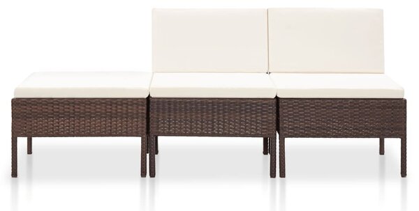 3-részes barna polyrattan kerti ülőgarnitúra párnákkal