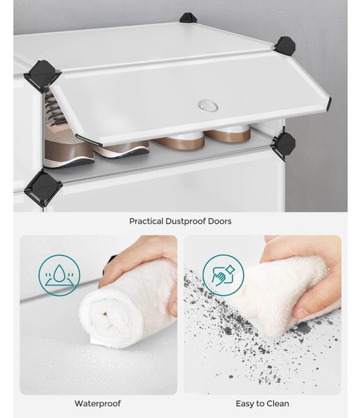 Cipőtároló doboz 10 db moduláris tárolódoboz, fehér 43x31x173cm